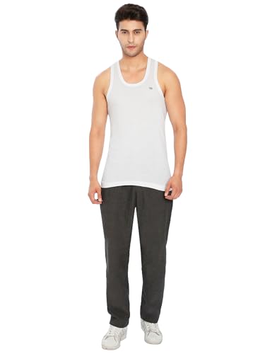 Image of Lux Cozi 100% Cotton Men Sleeveless Round Neck Vest - Modern White Baniyan for Men, Pack of 3