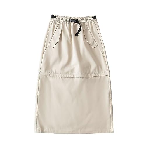 Faldas Mujer,Falda Cargo Con Personalidad Beige Para Mujer Falda Midi Desmontable Envuelta En Las Caderas Con Bolsillos Color Sólido Cintura Alta Elástica Una Línea De Faldas Largas Casuales Para
