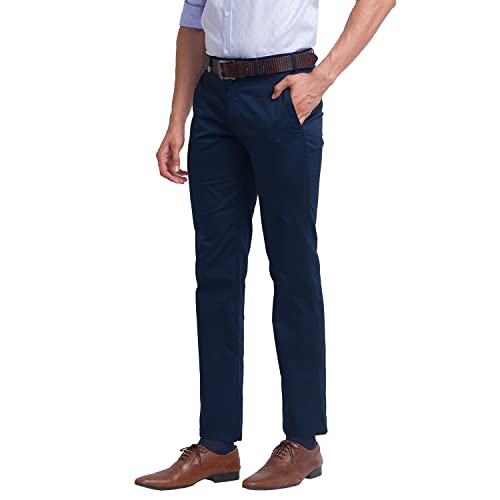 Image of Park Avenue Men's Pure Cotton Solid Pattern Super Slim Fit Flat Front Formal Chinos