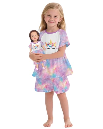 Image of LQSZ Matching Girls & Doll Pajamas Set for Toddler Girls Short Sleeves Cute Outfit Sleepwear