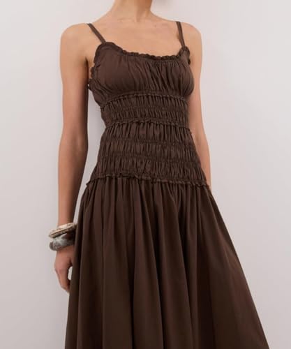 Women Spaghetti Strap Maxi Dress Sleeveless Scoop Neck Ruffle Tiered Elastic Casual Boho Flowy Dress2