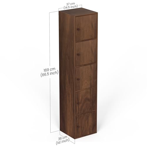 Image of BLUEWUD Calcio 5-Tier Storage Unit Filing Cabinet Rack Organizer Wardrobe Almirah Cupboard for Clothes with Closed Shelves for Bedroom Kitchen Living Room Home, DIY(Brown Maple) (37 x 36 x 169)