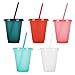 TSLBW Bunte Plastikbecher 5 STK Kunststoffbecher wiederverwendbar mit Deckelstrohhalmen, bunt, bruchsicher, Party-Becher, Trink-Becher, Party-Geschirr, Camping-Geschirr, Kinder 500ML