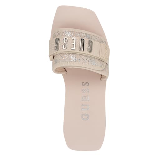 GUESS Women's Dellean Wedge Sandal, Light Natural/Silver 110, 7