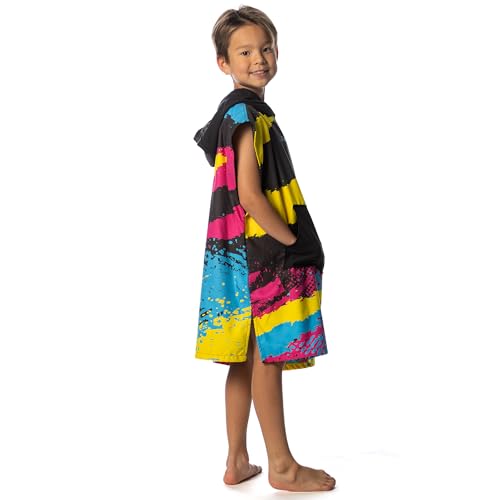 Image of Flow Changing Poncho for Kids - Microfiber Hooded Swim Towel Poncho for Boys & Girls, Perfect for Beach, Pool, or Swim - Quick Dry, Absorbent, Light Weight, and Easy to Pack (Flashback, Medium)