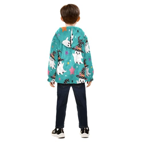 Halloween Ghosts with Witch Hats Toddler Fleece Jacket Girl Boys Hooded Fleece Jacket Coat Warm Outwear Zip-up 3-10T4