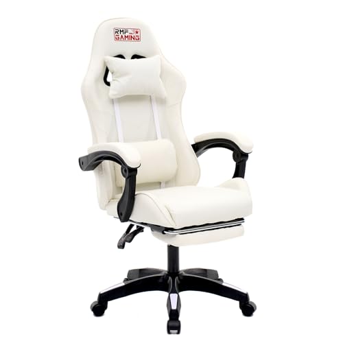 Le migliori sedie da gaming bianche RMF Sedia Gaming Professionale Ergonomica Reclinabile, Poltrona Gaming Seduta Comoda e Rilassante con Poggiapiedi - Sedia per Gamer con Ruote Girevoli, Altezza Regolabile (Bianca)