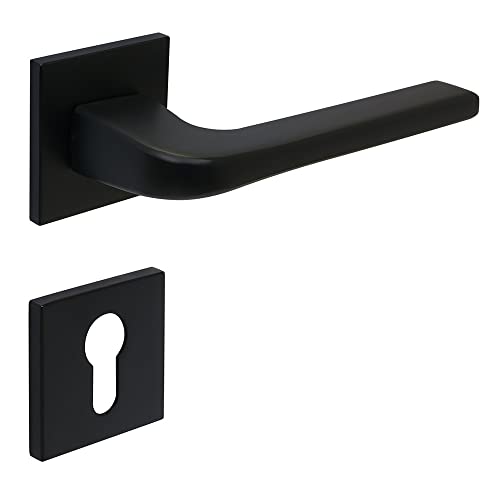 FELGNER Ensemble de poignées de porte Cortina pour cylindre profilé | Plaque de porte moderne de haute qualité, ensemble poignée et rosace pour portes intérieures et portes de chambre | noir
