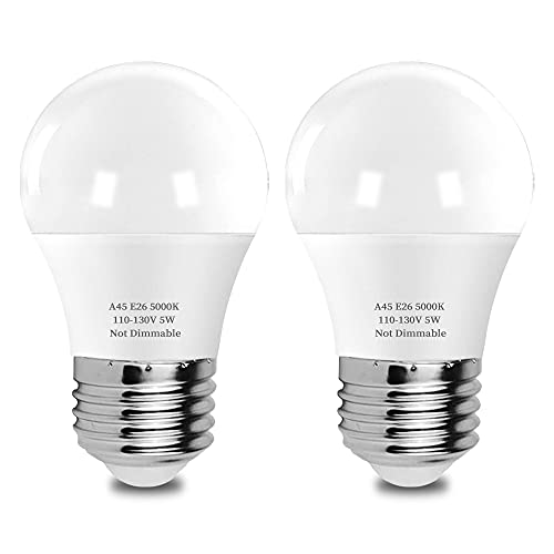 Fridge Bulbs, 5W LED Refrigerator Light Bulb (40W Equivalent) 120V A15 A45 Freezer Bulbs, E26 Medium Base Daylight White 5000K Waterproof Bulbs for Home Lighting, Freezer, Kitchen, Bathroom(2 Pack)