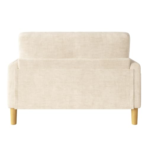Sofá pequeño beige de chenilla con bolsa lateral para ahorrar espacio 8