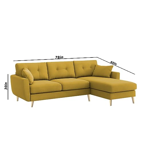 Image of BRAXTON Lindel RHS 4 Seater L Shape Sofa Set for Living Room (Yellow) Premium Velvet Fabric Sofa