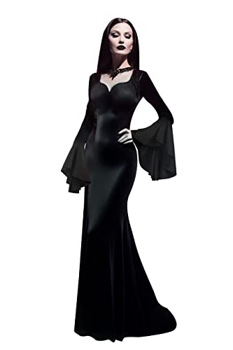 JEGERMIG Schwarzes Kleid, bodenlang, eng anliegend, Halloween, Gothic, Rollenspiel-Kostüm