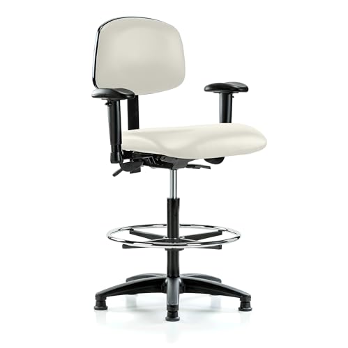 Image of Perch Task Chair with Foot Ring, Glides, 25 inch-34.5 inch, Off-White Vinyl