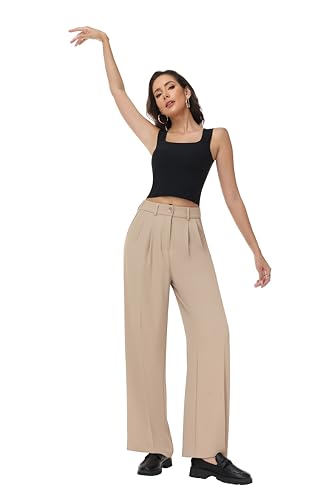 Women Summer Wide Leg Flowy Casual Palazzo Loose Pants Y2K Classic Stylish Stretchy High Waist Trousers Petite/Regular/Tall 6