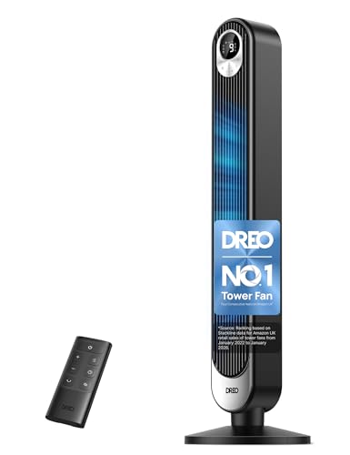 Dreo 42 Inch Tower Fan, 9 Speeds Standing Fans for Bedroom, 25dB Silent Bladeless Electric Fan, 28ft/s High-Velocity Cooling Fans, 4 Modes, 90° Oscillating, 12H Timer, LED Display