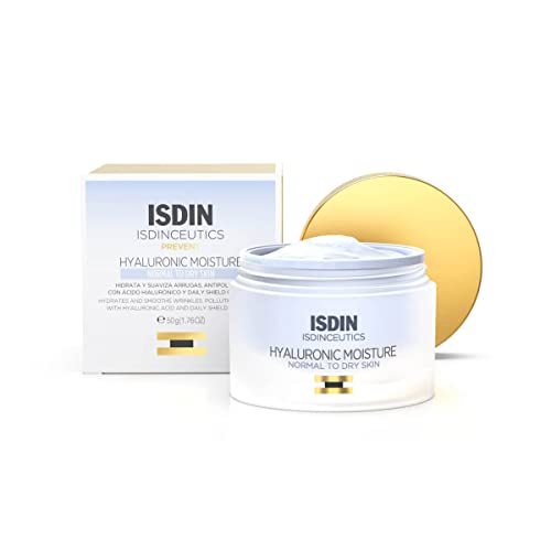 ISDIN Isdinceutics Hyaluronic Moisture Normal to dry, Crema Facial Hidratante, Ligera, Con Ácido Hialurónico Para Piel Normal a Seca, Con un 88% de Ingredientes de Origen Natural, 50 g
