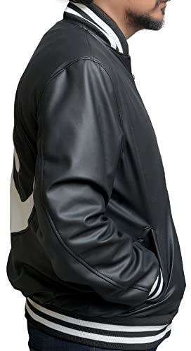 Mens Yin Yang Feng Shui Taijitu Bomber Windbreaker Fashion Lightweight Slim Fit Faux Leather Black White Jacket4