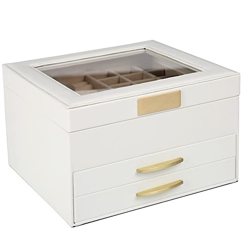 Edaygo Schmuckkästchen mit Schubladen Schmuckbox Organizer Schmuckschatulle, Kunstleder & Samt, Weiß Cover