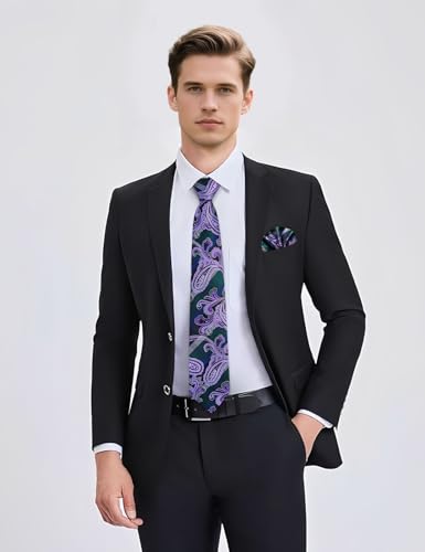 Image of YourTies Silk Paisley Floral Tie and Pocket Square Cufflinks with Lapel Pin Sets for Men 5PC Wedding Party
