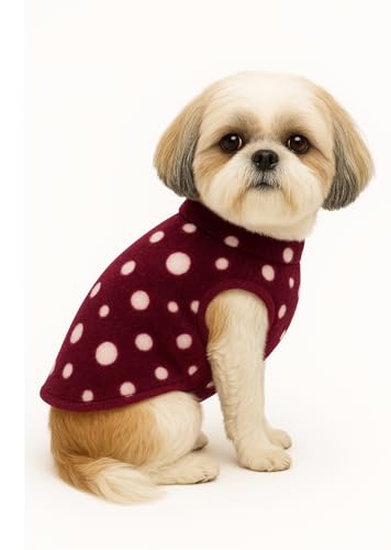 Image of The Pets Company Dog Winter Coat Jacket, Clothes, Windproof, Light Weight, Washable, Ultra Warm Thick Fleece Lined Dog Vest for Cold Weather Protection, (Polka Maroon Cherry, Small - 14 Inch)