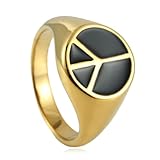 LKLNKVL Anillo, Anillo de Pareja Paz y Amor for él for Ella: una Delicada Alianza Oro 18 Quilates for Ella un Llamativo Anillo Sello esmaltado No a la Guerra for(For Men,O)