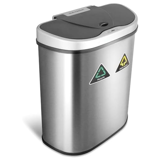 NINESTARS Automatic Touchless Infrared Motion Sensor Trash Can/Recycler with D Shape Silver/Black Lid & Stainless Base, 18 Gal, Stainless Steel