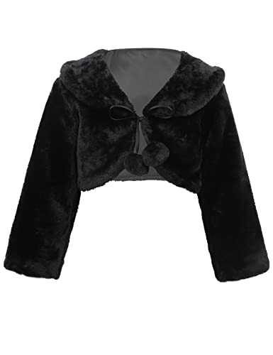 TiaoBug Flower Girl Faux Fur Bolero Shrug Cape Coat Jacket Princess Bridesmaid Long Sleeve Cardigan for Wedding Party Dress