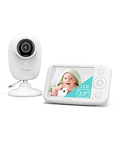 Image of Simyke Video Baby Monitor with Cameras and Audio,3.5" LCD Baby Monitor with 2 Way Talk,Night Vision,2X Zoomin Temperature Detect VOX Auto Lullaby Baby Monitoring for Baby Room & Gifts