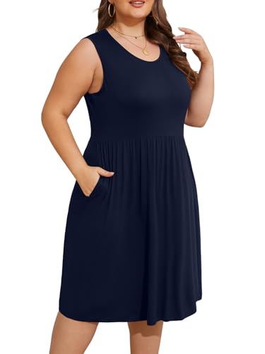 Image of DB MOON Womens 2026 Plus Size Tank Dresses Sleeveless Knee Length Sundress with Pockets