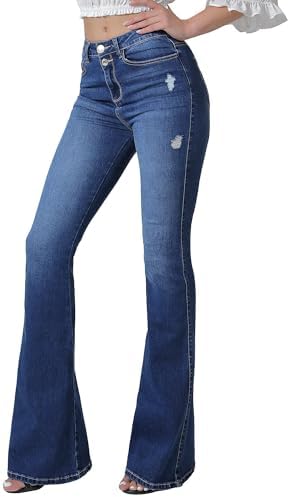 VIPONES Bell Bottom Jeans for Women High Waisted Bootcut Stretch Flare Blue Denim Pants (101,Size 8)