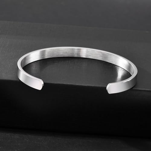 Mealguet Stainless Steel Mens Cuff Bracelet : Minimal Cool Silver Open Metal Cuff Bangle Bracelets For Men,65Mm,Mens Bracelet Jewelry thumb #2