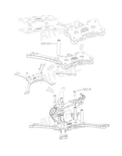 Châssis carbone Beetle-3 pour remplacer bras drone de 3 pouces