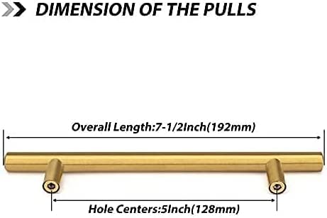 Goldenwarm 5Pcs Kitchen Cupboard Handle 128mm Hole Centers Gold Kitchen Handles Stainless Steel, Hole Centers: 128mm - Image 2
