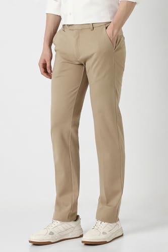 Image of Peter England Men's Slim Fit Mid Rise Formal Stretchable Knit Super Trouser | Comfort Lycra | 360-Degree Stretch
