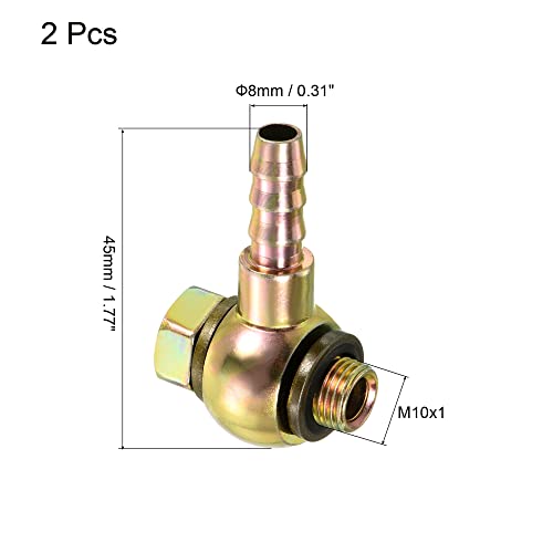 PATIKIL Hose Barb Fitting Elbow 8mm Barbed M10x1 Male Thread, 2 Pack Carbon Steel Pipe Adapters Connectors for Air Water Fuel Oil Gold - Image 2