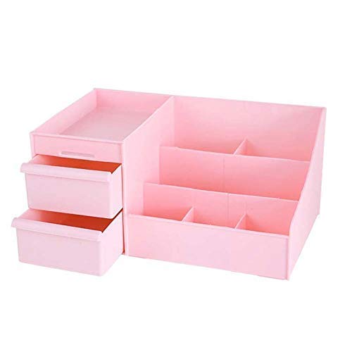 SHREYAGN Multi Grid Plastic Desktop Storage Organizer Cosmetic Organizer with 2 Drawer Sundries Cosmetics Box Jewelry Storage Case Display