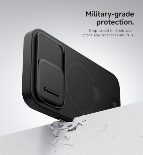 Image of SURITCH for iPhone 15 Pro Case with Magnetic Camera Slide Cover and Adjustable Kickstand, Compatible with MagSafe, Shockproof Bumper Case Slim Protective Cover 6.1 Inch, Black