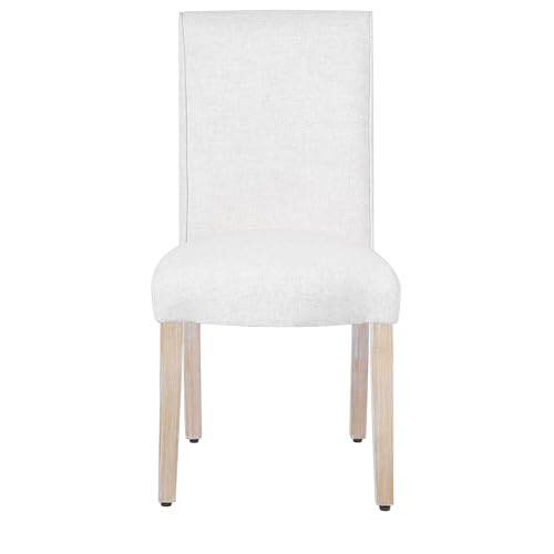 Image of Homepop Scalloped Detail Dining Chair|Upholstered Parsons Dining Chairs |Decorative Home Furniture, Cream Textured Woven (Set of 2)