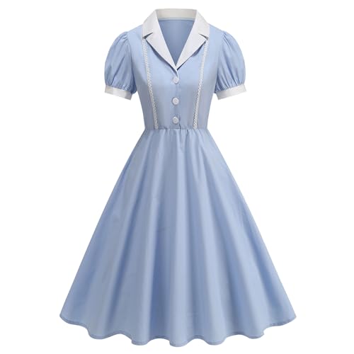 ODIZLI Women's 1950s Retro Dress Short Puff Sleeve Midi Dress Rockabilly Dress Cocktail Dresses