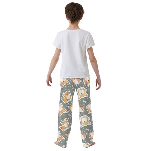 Boys' Pants Funny Corgi Dogs with Bone Long Bottoms Jogger Pants Elastic Waist Trousers with Pockets S-XL3
