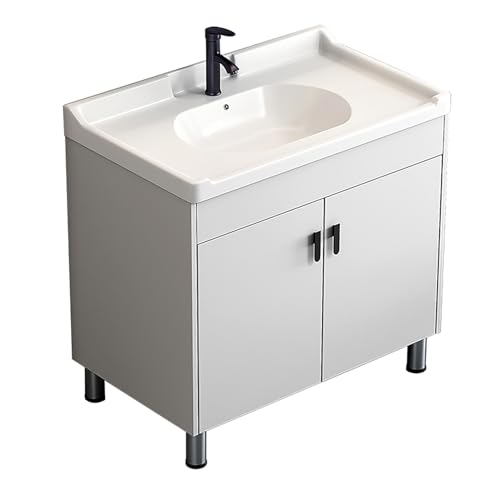 HMOROVEX Length 23.6-39.3In Modern Bathroom Vanity with Sink,Ceramic Utility Sink with Cabinet White Ceramic Laundry Tub,with Hot/Cold Water Faucet for Bathrooms,Laundry Room,White,60 * 48cm