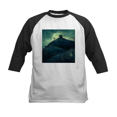 CafePress Haunted House Kids Baseball Jersey Kids Cotton Baseball Jersey, 3/4 Raglan Sleeve Shirt Black/White