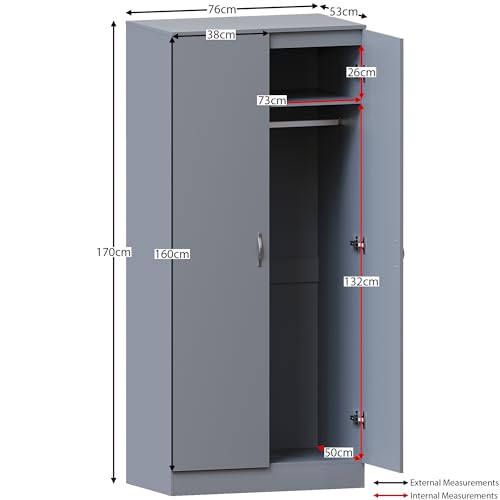 Armario de 2 puertas Vida Designs Riano mueble gris auxiliar con baldas de ropa 3