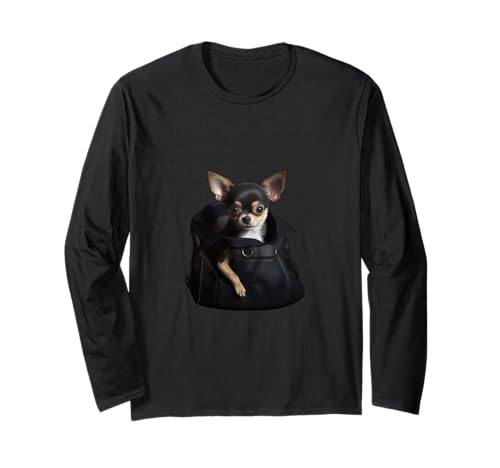 Divertido chihuahua en bolsillo lindo perro mes papá refugio animal Manga Larga