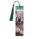 simpatico segnalibro in legno con ciondolo a forma di koala con nappa, unico segnalibro in legno fatto a mano, ideale come regalo di compleanno