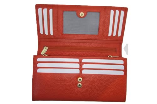 Made in Italy Vera Pelle Womens Wallet Mint Purse 14 Cards + ID Italian Leather (lacca red)2