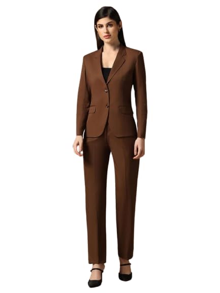 tahvo Long Sleeve Solid Color Blazer with Trouser for Women | Lapel Collar Suit Set-picture-49