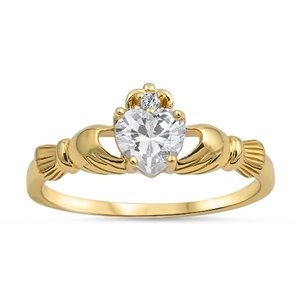 Little TreasuresSterling Silver Yellow Gold Plated CZ Claddagh Ring