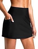 Soothfeel Women's 14" Swim Skirt with Pockets High Waisted Tummy Control Bathing Suit Swimsuit Skirt Modest Tankini Bottoms (Black,M)