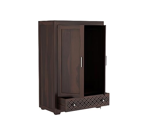 Image of Sheesham Wood Wooden 2 Door Wardrobe Organizer for Clothes | - Solid Wood Almirah with 1 Drawers, 1 Shelves - with Hanging Space Cupboard for Large Bedroom (Design 23)